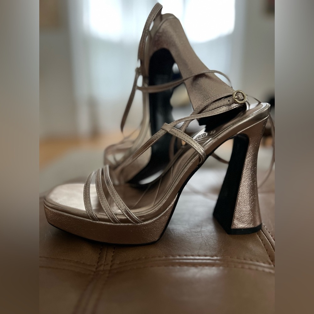 Zara Metallic Strappy Heels